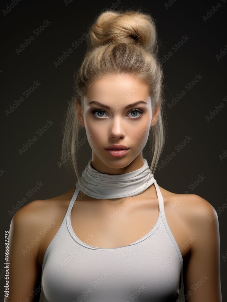 Canvas Prints Woman in White Top With High Bun