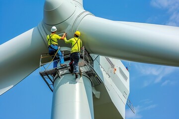 Naklejka na ściany i meble Engineer working on wind turbine