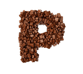 Letter P made of chocolate Chunks Chocolate Pieces Alphabet (Letter P) 3d illustration