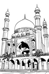 A detailed line art vector of a mosque, showcasing intricate designs.