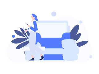 Holiday shopping people doing e-commerce online shopping flat vector concept operation hand drawn illustration
