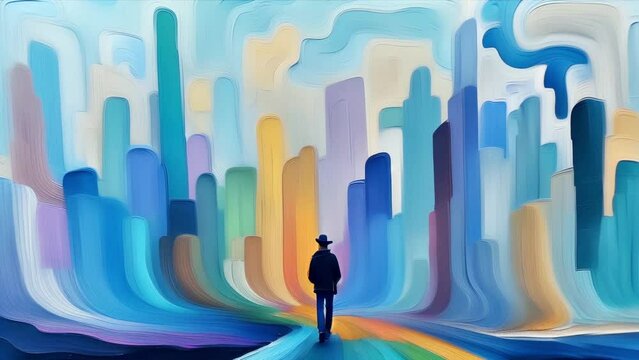 man in a painted city
