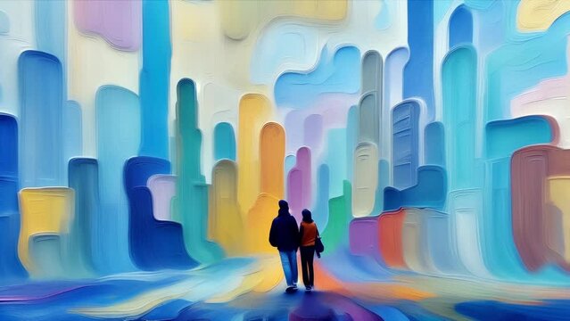 couple in a painted city