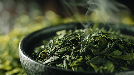 Green tea, the power of caffeine for daily freshness - obrazy, fototapety, plakaty