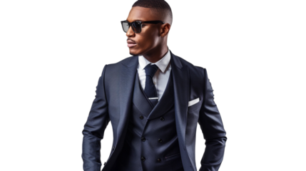 A debonair gentleman in a crisp formal suit, his polished appearance and timeless charm radiating against a seamless white background