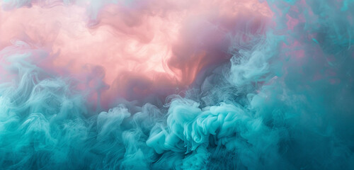 Rose-tinted canvas, turquoise vapor veil, mist.