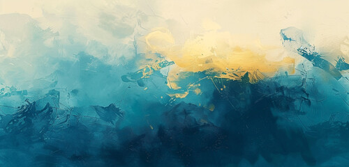 Teal mist, goldenrod splash on a canvas, free space. - obrazy, fototapety, plakaty