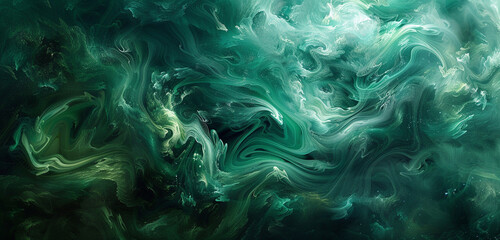 Fototapeta na wymiar Celestial dance in emerald-hued smoke, abstract colors and mystic swirls converge.