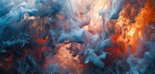 Dreamlike symphony, abstract palette against copper-toned smoke. - obrazy, fototapety, plakaty