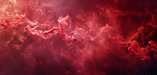 Dynamic fusion against ruby-red smoke, splattered patterns in HD beauty.