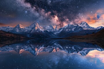 Starry night sky above a rugged mountain range, creating a stunning natural landscape