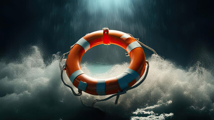 life buoy floating on water - obrazy, fototapety, plakaty