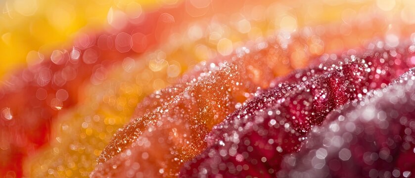 Sparkling surface of a sugar-coated gummy candy highlighting the texture contrast
