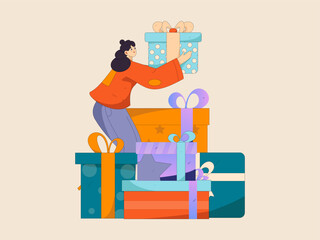 Holiday shopping people doing e-commerce online shopping flat vector concept operation hand drawn illustration
