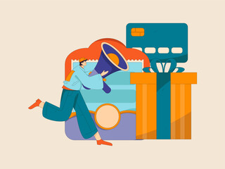 Holiday shopping people doing e-commerce online shopping flat vector concept operation hand drawn illustration
