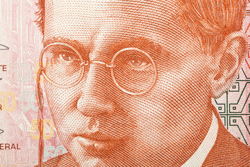 Abraham Valdelomar a closeup portrait from Peruvian money