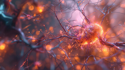 Neural network, transforming into human brain 3D rendering