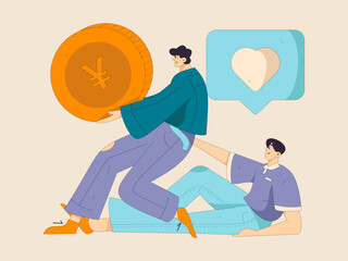 Holiday shopping people doing e-commerce online shopping flat vector concept operation hand drawn illustration
