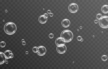 Vector soap bubbles png. Flying soap bubbles. Soap bubbles with various reflections. Detergent, soap, shampoo, foam.