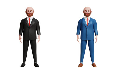 3D adult businessman in black and blue suit standing with confident smile. Entrepreneur, leader, success, management concept. 3D happy businessman. 3d illustration