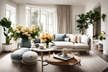 modern living room with flowers