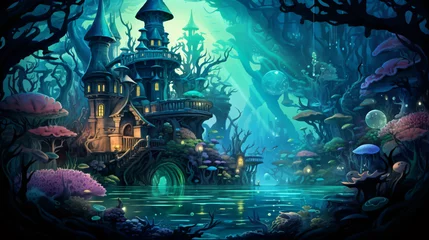 Gordijnen Whimsical illustration of a whimsical underwater  © Little