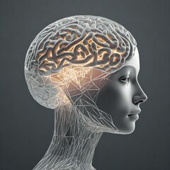 Zarys głowy człowieka z zaznaczonym mózgiem - obrazy, fototapety, plakaty