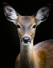 Gros plan d'une tête de biche sur fond noir