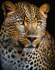 Portrait de léopard sur un fond noir