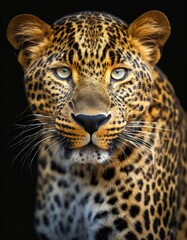 Portrait de léopard sur un fond noir