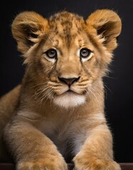 Portrait de lionceau sur fond noir