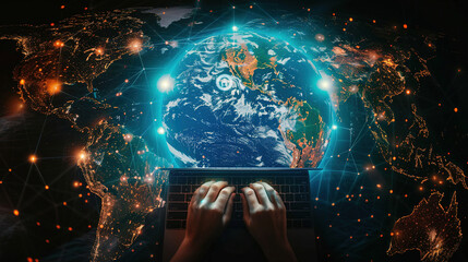 International internet day. World Wide Web Day celebration. Internet provides instant access to information. Concept of interconnectedness and the vastness of the world. Copy space, banner, background