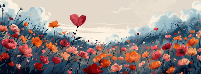 Fotobehang Aquarelle bucolique : le coeur des roses © Fred
