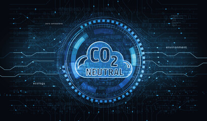 CO2 neutral zero emission decarbonize symbol digital concept 3d illustration