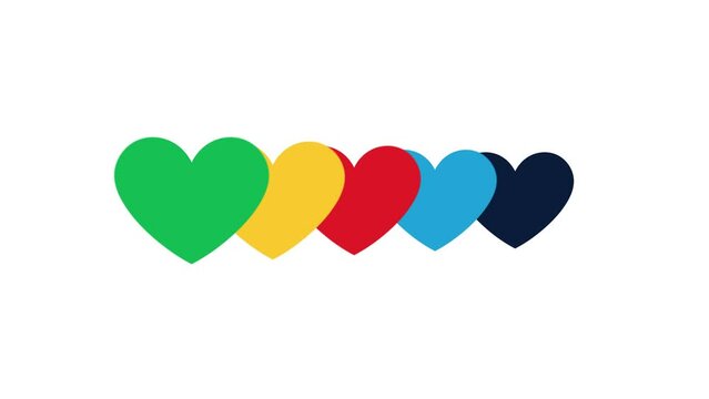 scaling hearts with color palette of summer event sport game. Two variations. On white background and with alpha channel too