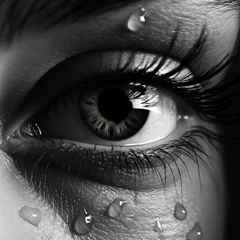 Stoff pro Meter Tears on eyes, open eyes, expressive look with teardrops on eyelashes © ORG