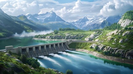 Obraz na płótnie Canvas Stunning Dam Engineering Marvel in Idyllic Mountain Landscape