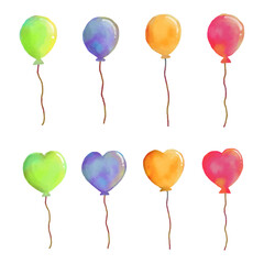 水彩テクスチャのカラフルな風船セット