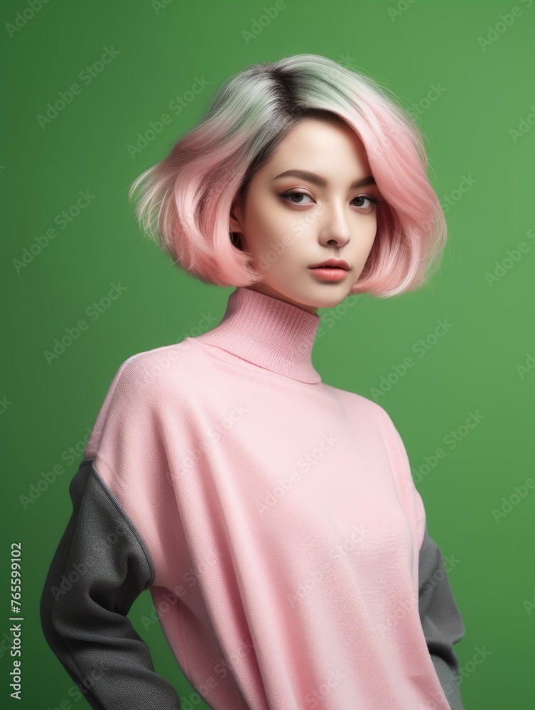 Canvas Prints Woman With Pink Hair in Pink Sweater