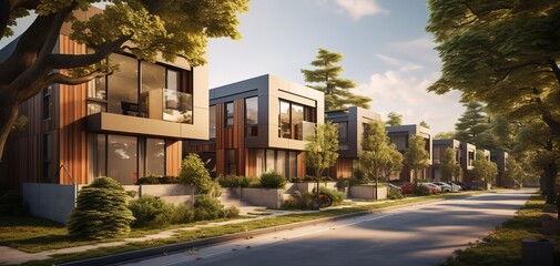 Architectural Rendering: A Tight Cluster of Four Buildings


