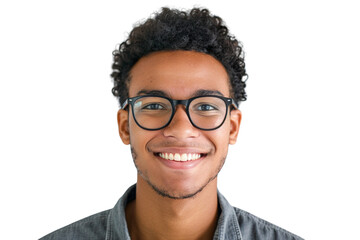 closeup a student leader wearing eyeglass smiling, cut out picture - obrazy, fototapety, plakaty