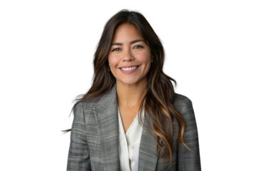 an American businesswoman in blazer smiling, cut out picture