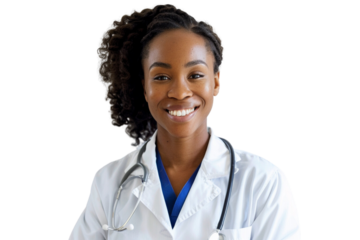 an American doctor smiling, cut out picture