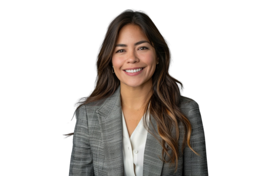 an American businesswoman in blazer smiling, cut out picture