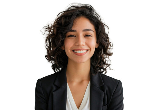 an American businesswoman in blazer smiling, cut out picture