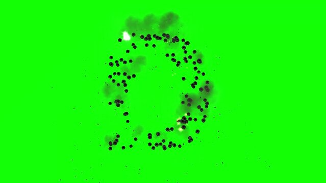English alphabet D formed by bullet shots on green screen background