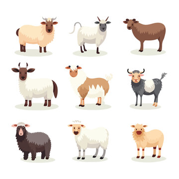 farm animals cartoons flat vector illustration isol