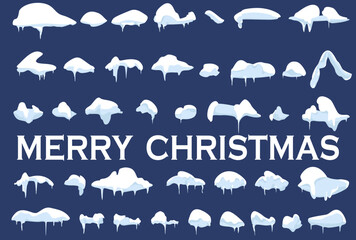 Cartoon christmas snow and ice caps with icicles. Isolated vector set of snowballs and snowdrifts. - 765601732