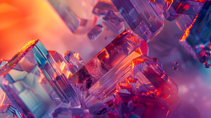 Dynamic scene of crystallization, where chemical compounds form intricate crystal structures, glistening under a microscope. - obrazy, fototapety, plakaty