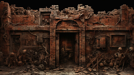 Fototapeta na wymiar A surreal dreamscape unfolding in layers of surreal imagery, transforming the ordinary into the extraordinary on a brick canvas